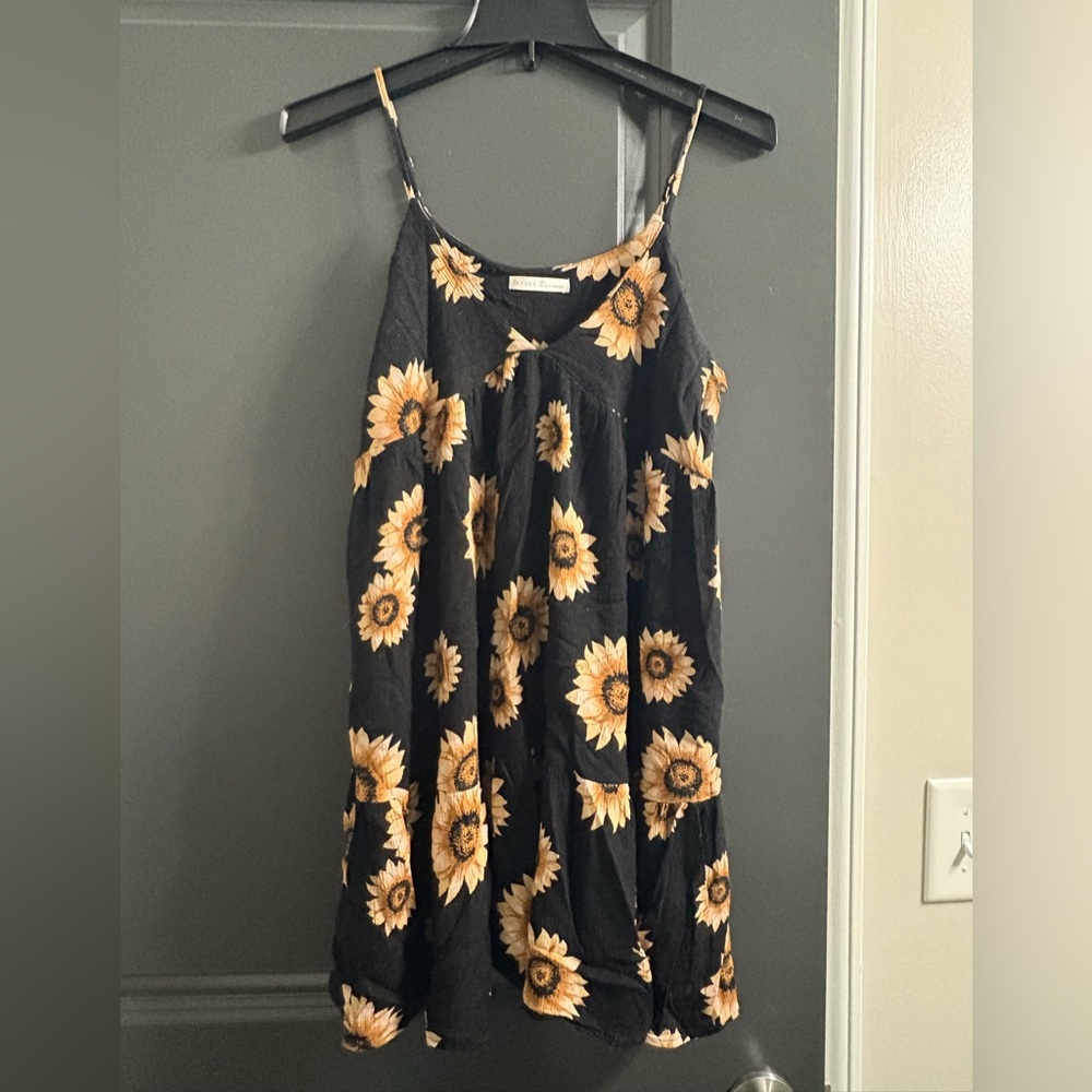Sunflower Print Black Dress